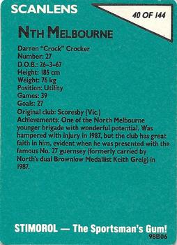 1988 Scanlens VFL #40 Darren Crocker Back